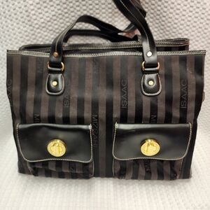 Isaac Mizrahi Black Striped Bag. Used. VG Condition. Slight Wear On Strap.